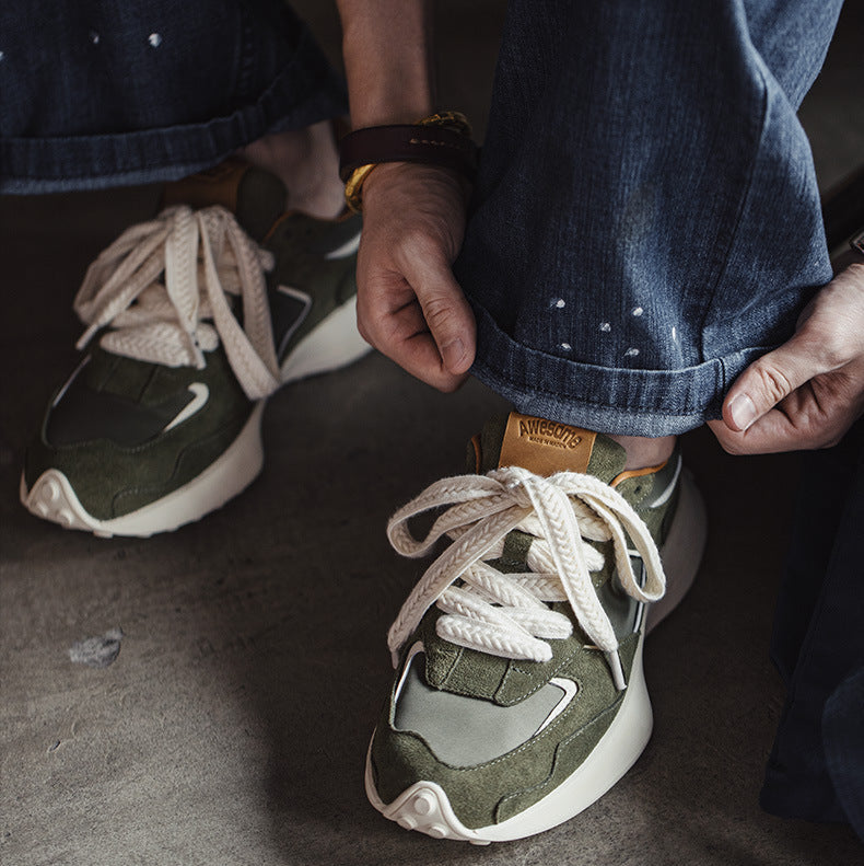 Men's Fashion Patchwork Leather Breathable Casual Sneakers-RAIIFY