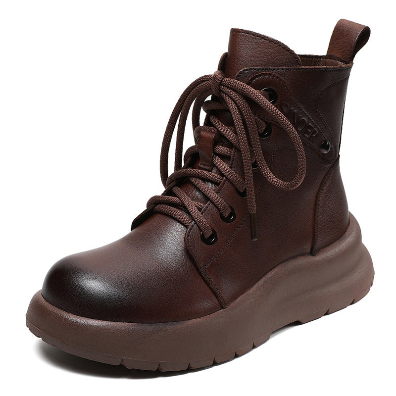 Women Retro Leather Thick Soled Casual Boots-RAIIFY