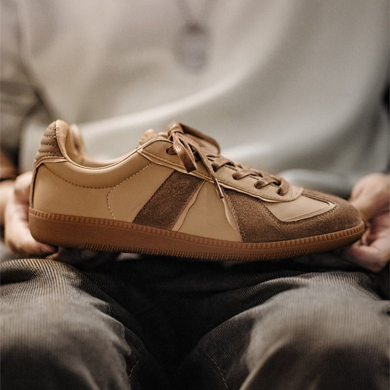 Men's Vintage Leather Low Top Flat Trainer Sneakers-RAIIFY