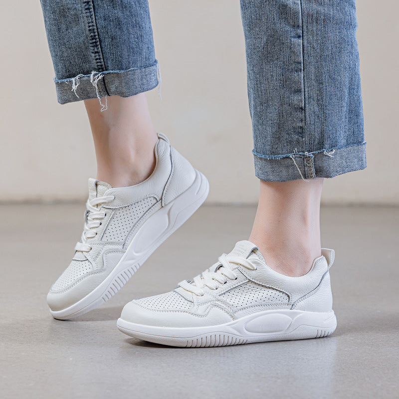 Women's Fashion Plain Breathable Leather Casual Sneakers-RAIIFY