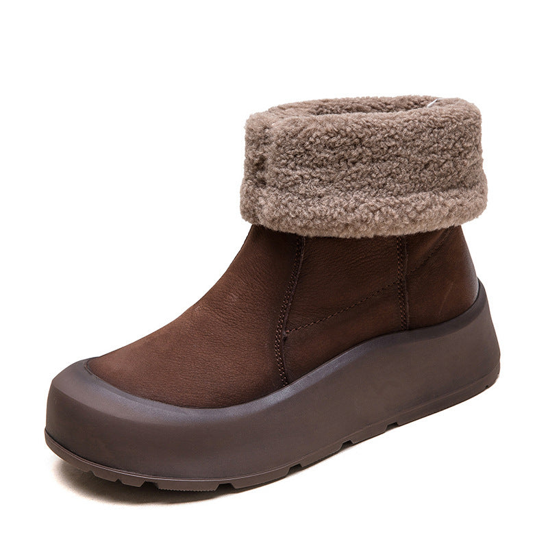 Women Vintage Leather Soft Warm Snow Boots-RAIIFY