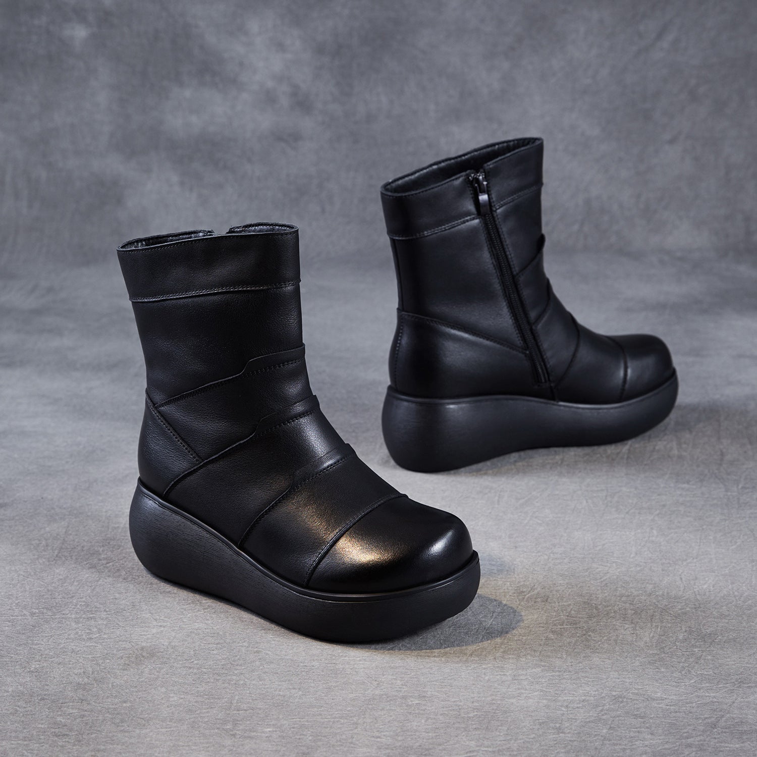 Women's Winter Plain Quilted Leather Snow Boots-RAIIFY