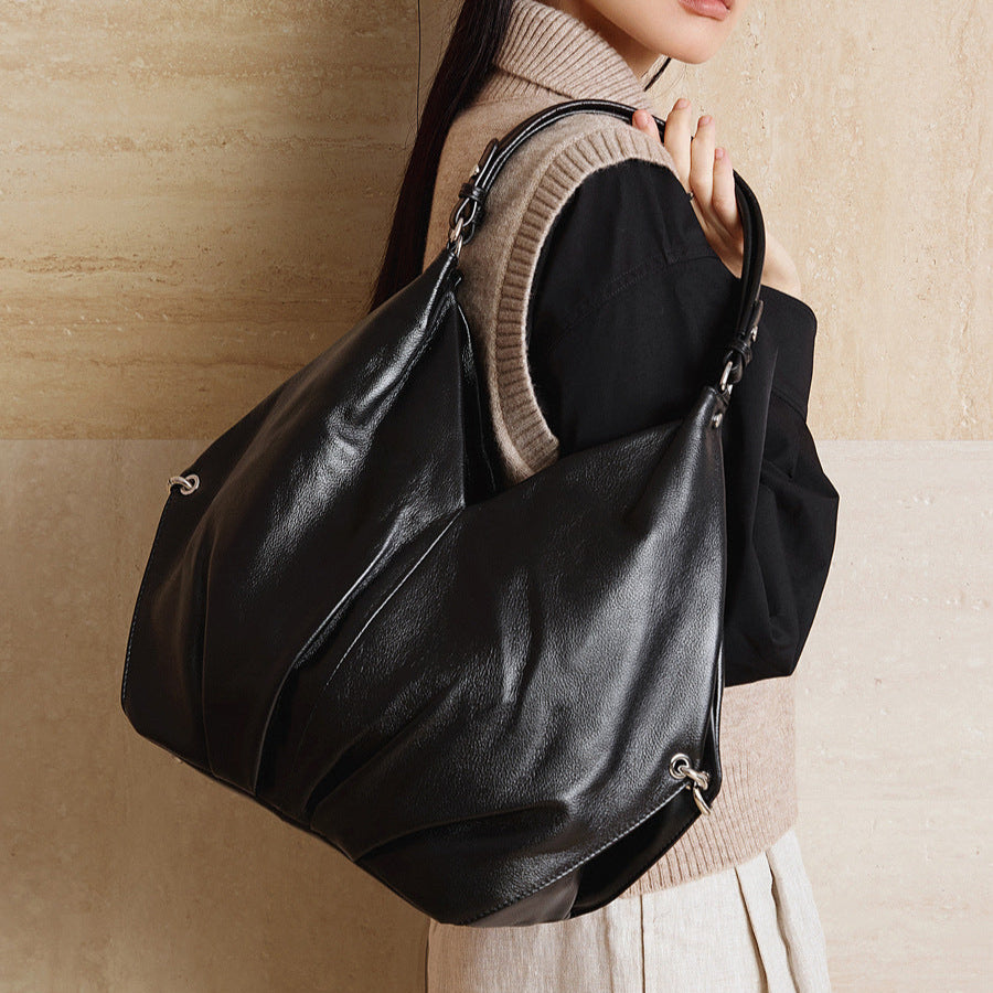 Women’s Fashion Leather Large Capacity Slouchy Tote Bag-RAIIFY