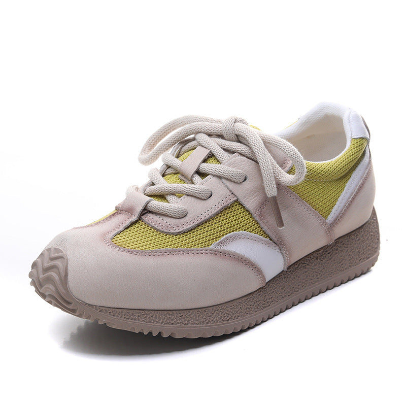 Women's Fashion Patchwork Leather Mesh Casual Sneakers-RAIIFY