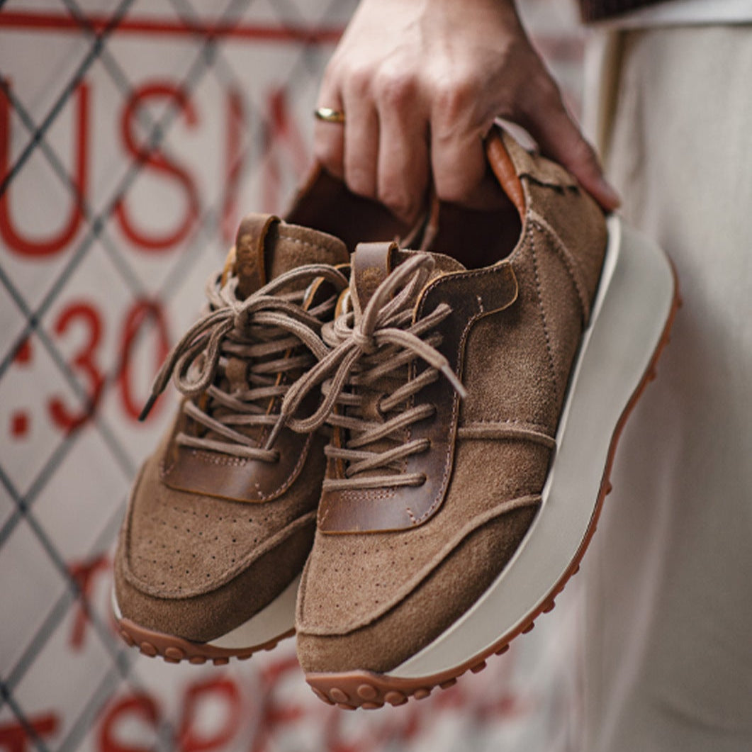 Men's Leather Platform Dad Sneakers - Retro Casual Shoes-RAIIFY