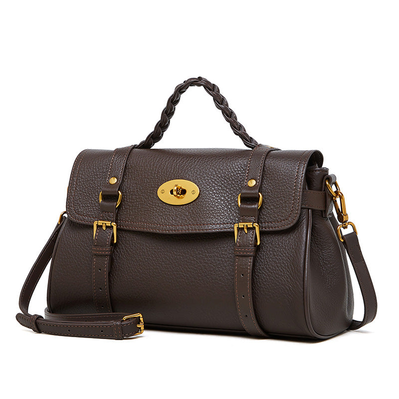 Women Retro Leather Buckle Casual Satchel Bag-RAIIFY