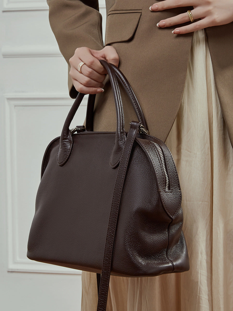 Women's Retro Plain Leather Satchel Bag-RAIIFY