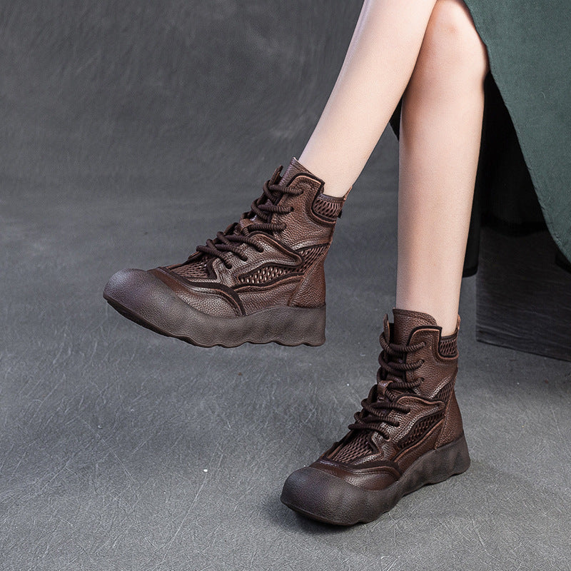 Women Plain Leather Breathable Mesh Casual Boots-RAIIFY