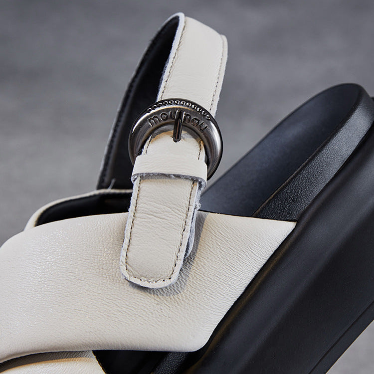 Women's Summer Minimalism Leather Platform Sandals-RAIIFY