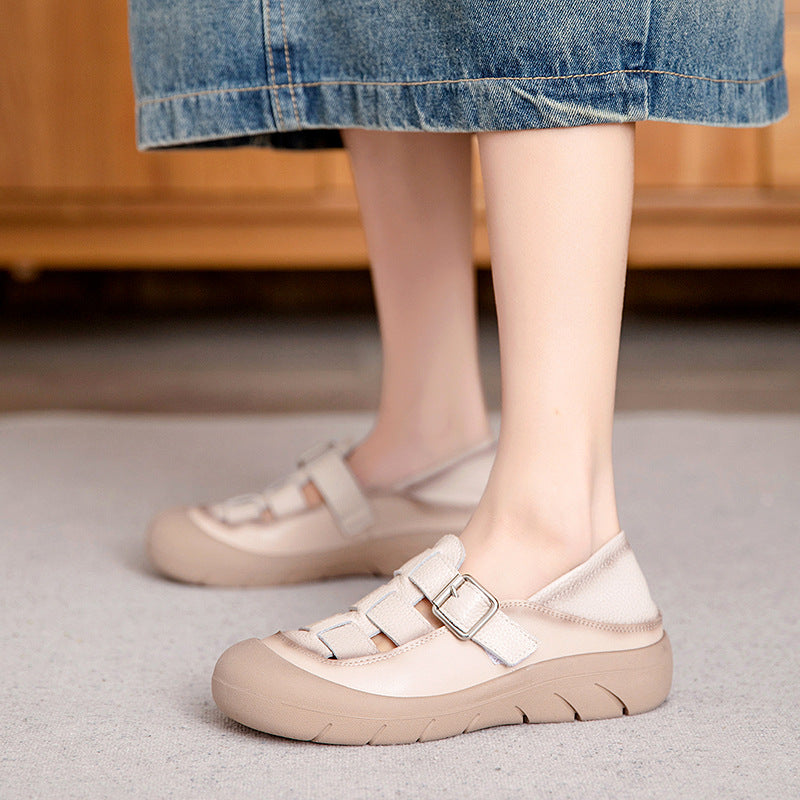 Women Summer Round Head Plaited Leather Casual Sandals-RAIIFY