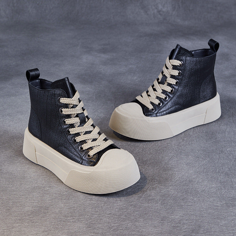 Women's Casual Plain Leather Flat Ankle Boots-RAIIFY