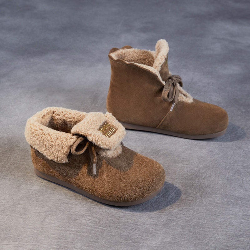 Women's Minimalism Solid Suede Soft Furred Ankle Snow Boots-RAIIFY