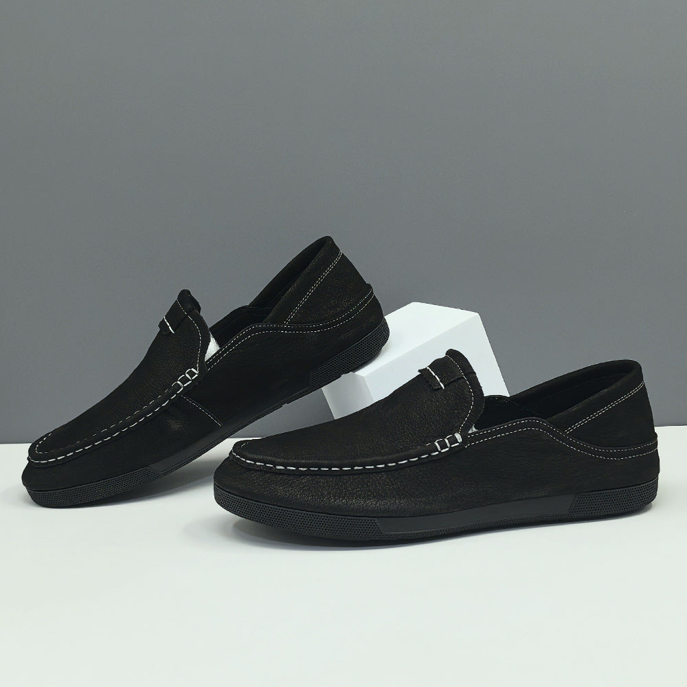 Men Vintage Solid Leather Soft Flat Loafers-RAIIFY