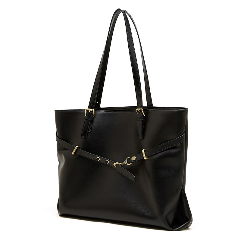 Women's Retro Plain Leather Shoulder Tote Bag-RAIIFY