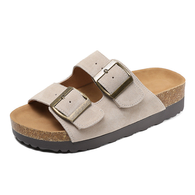 Women Retro Suede Casual Summer Thick Soled Slides-RAIIFY