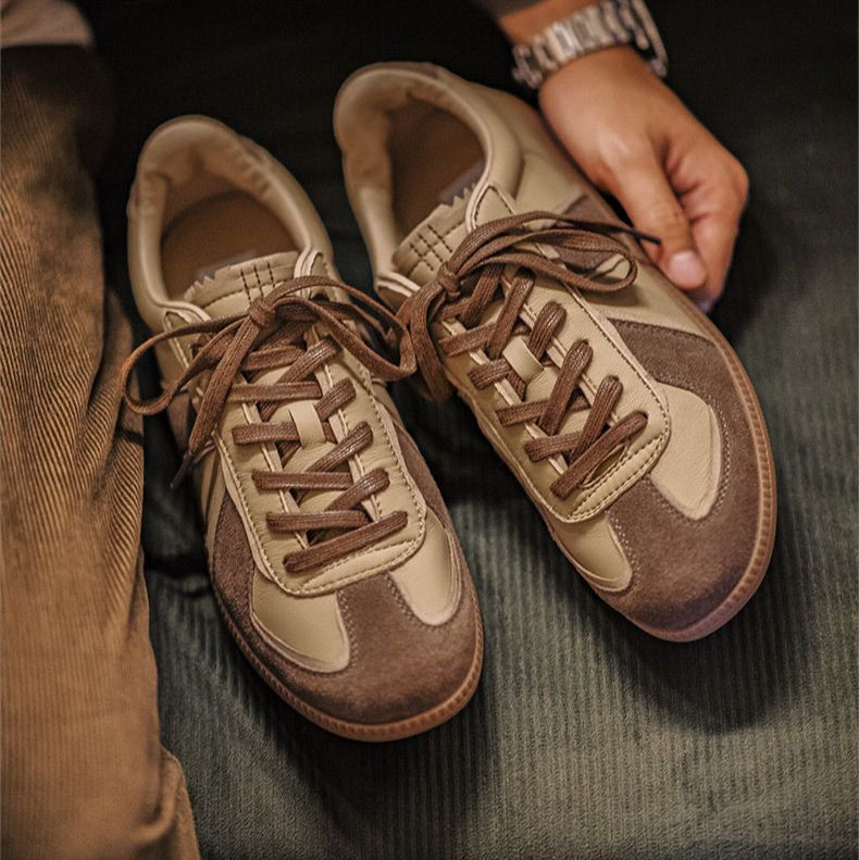 Men's Vintage Leather Low Top Flat Trainer Sneakers-RAIIFY