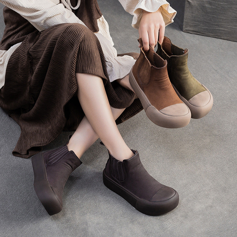 Women's Retro Leather Casual Slip-on Ankle Boots-RAIIFY