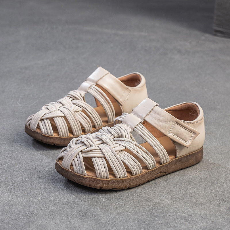 Women Retro Round Head Plaited Leather Casual Sandals-RAIIFY