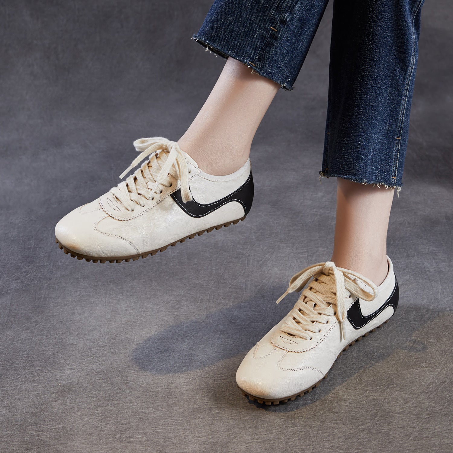 Women's Minimalist Leather Flat Casual Shoes-RAIIFY