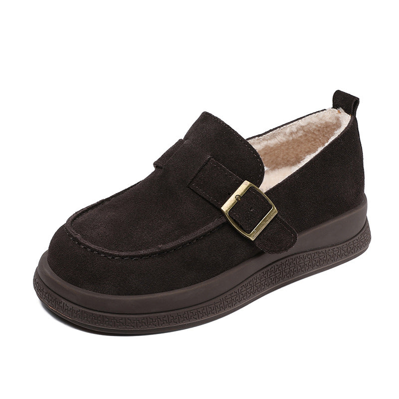 Women Retro Suede Winter Furred Warm Loafers-RAIIFY