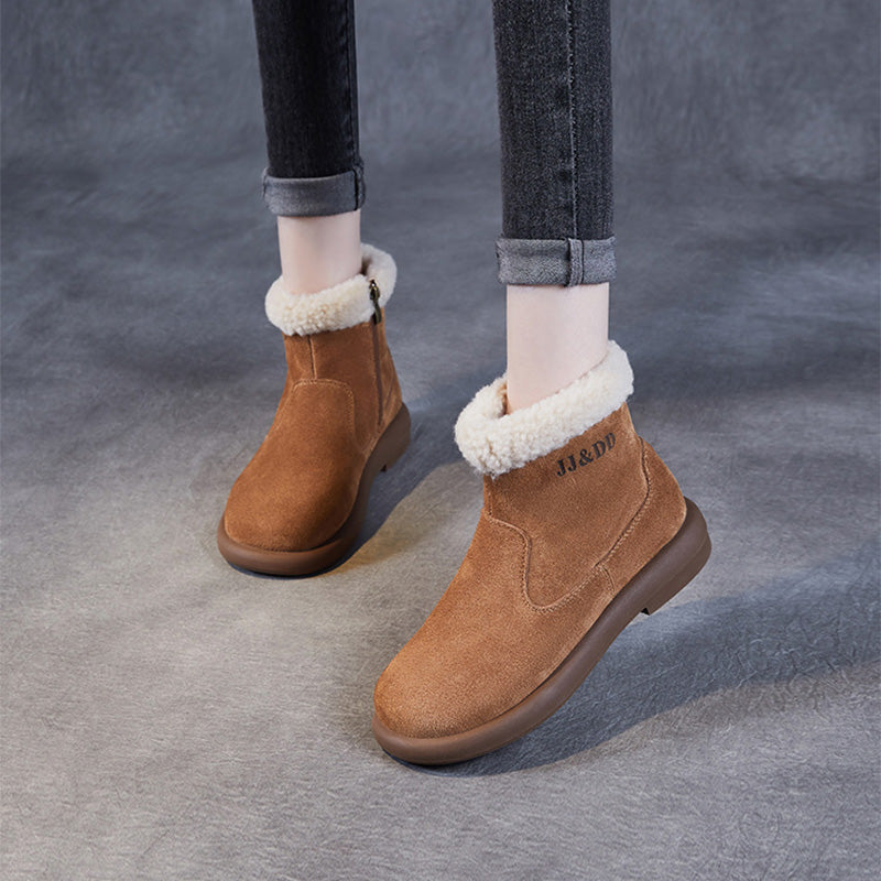 Women Vintage Suede Flat Ankle Snow Boots-RAIIFY