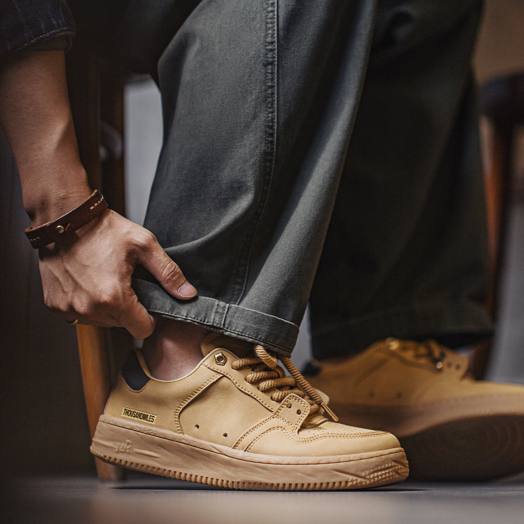 Men's Plain Breathable Quilted Leather Skate Shoes-RAIIFY