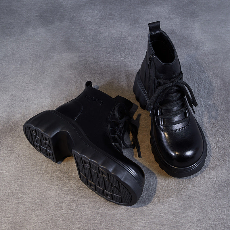 Women's Retro Minimalist Leather Chunky Heel Ankle Boots-RAIIFY