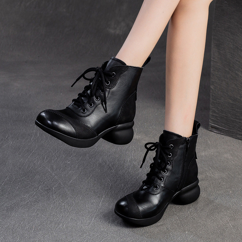 Women Vintage Solid Soft Leather Ankle Boots-RAIIFY