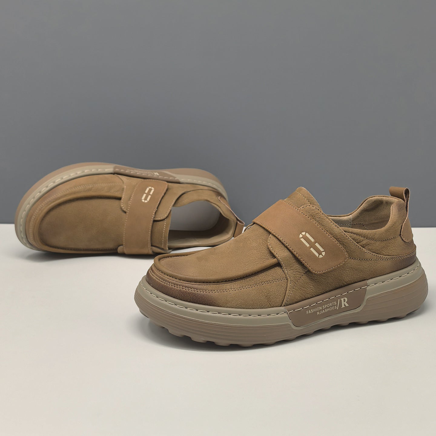 Men's Minimalist Plain Leather Velcro Tape Casual Shoes-RAIIFY
