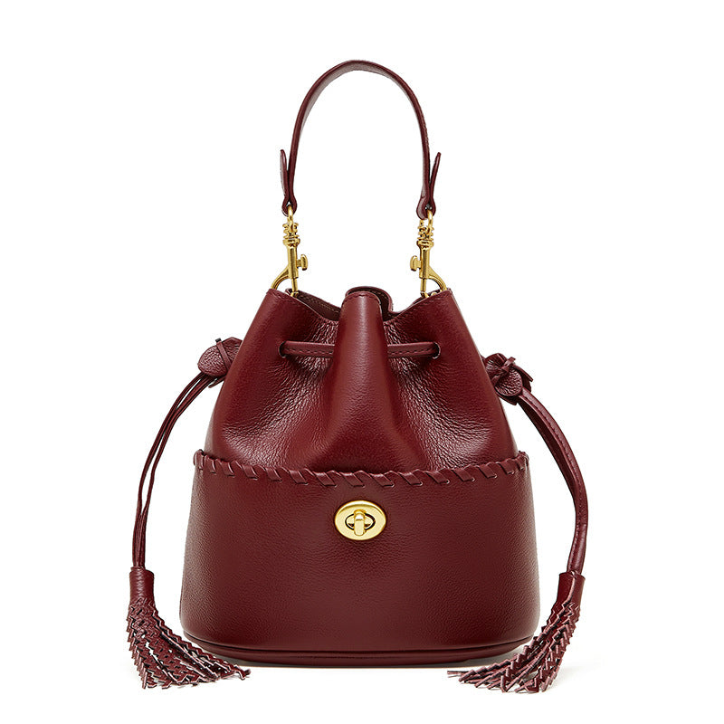 Women's Leather Tassel Lacing Bucket Bag-RAIIFY