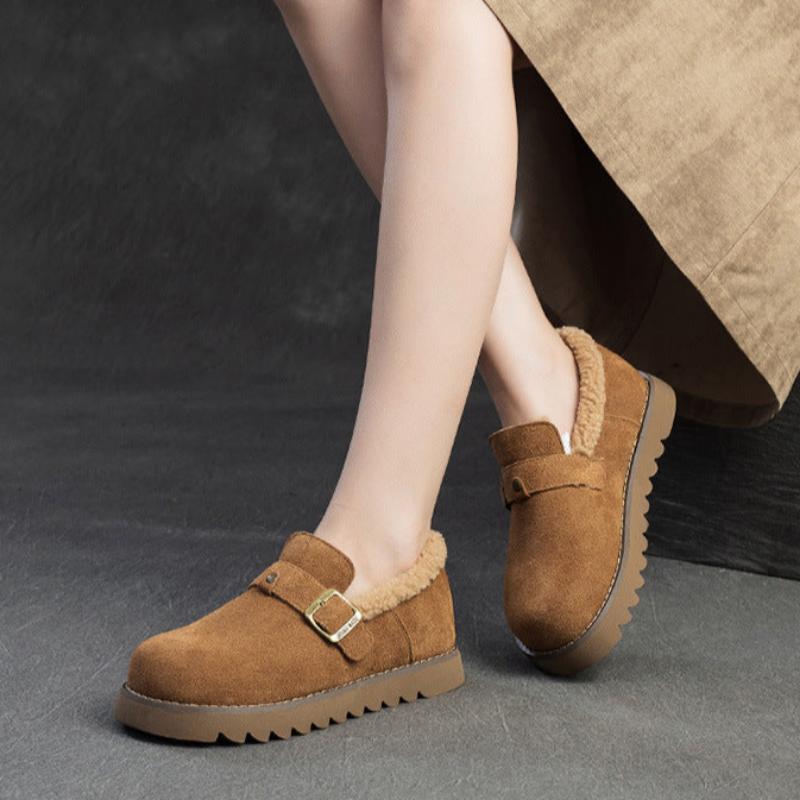 Women Winter Furred Solid Suede Casual Shoes-RAIIFY