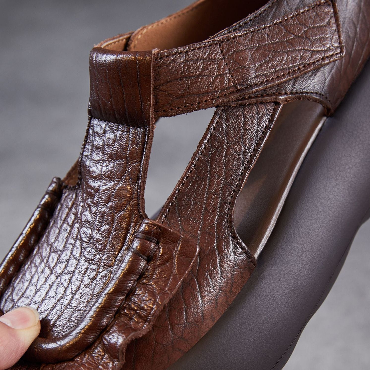 Women's Genuine Leather Retro Hollow Out Platform Sandals-RAIIFY