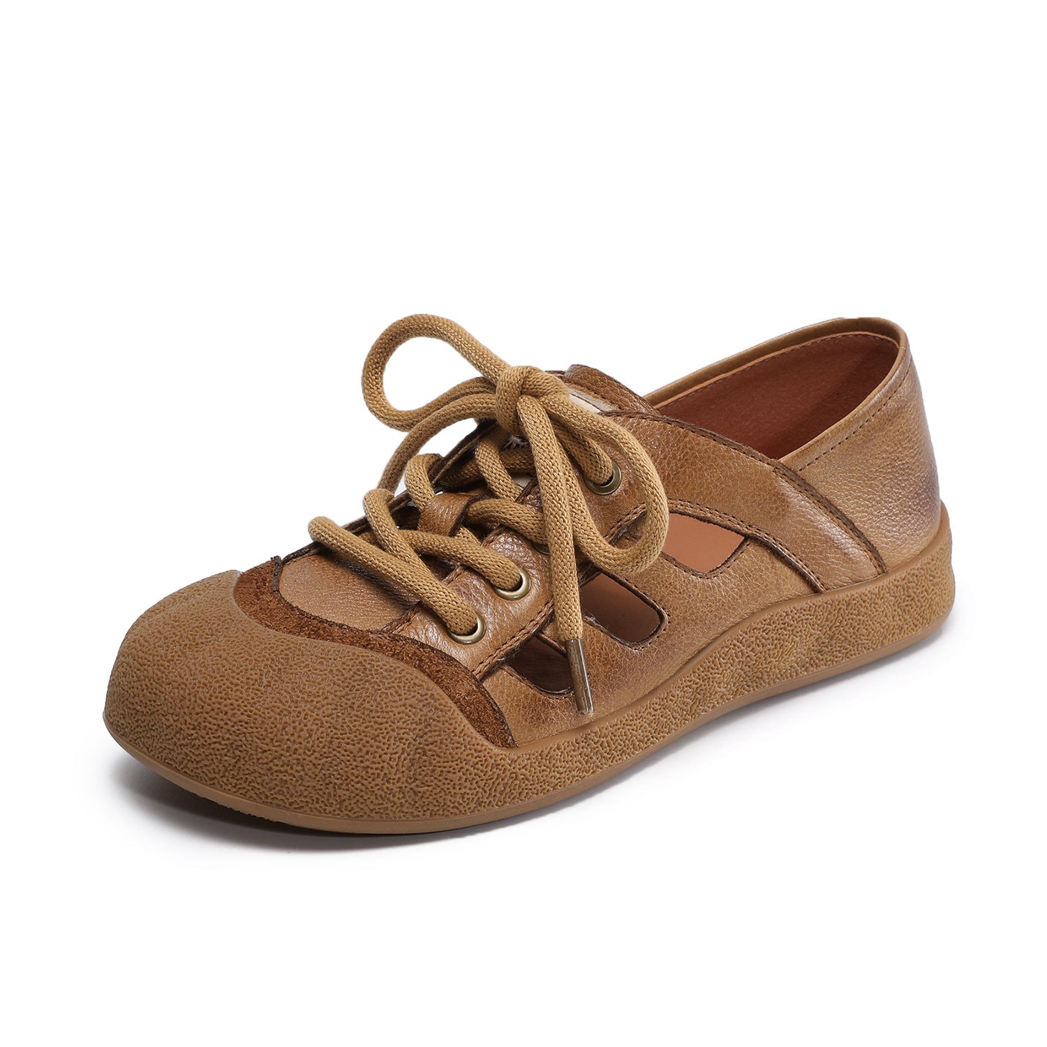 Women's Genuine Leather Retro Hollow-Out Lace-Up Casual Sandals-RAIIFY