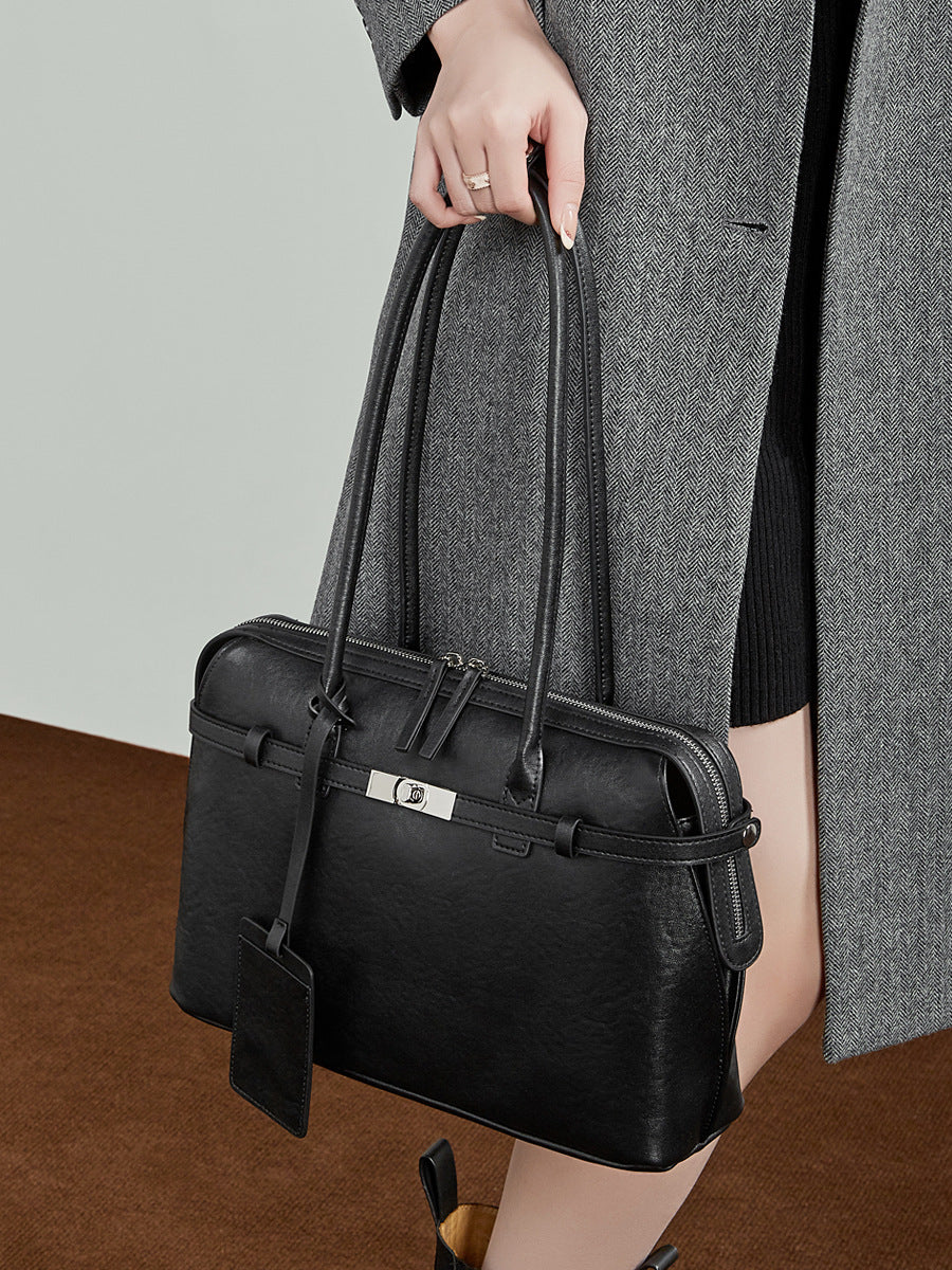 Women's Plain Leather Tote Handbag Shoulder Bag-RAIIFY