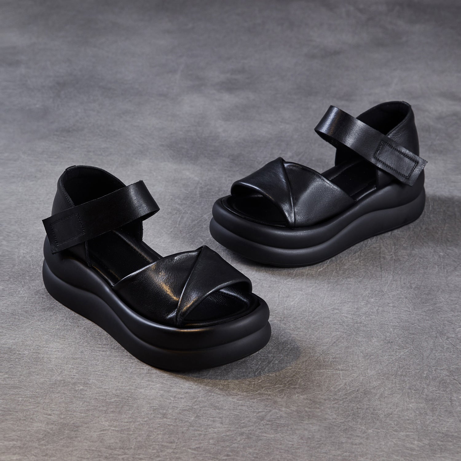 Women's Genuine Leather Retro Peep Toe Platform Roman Sandals-RAIIFY