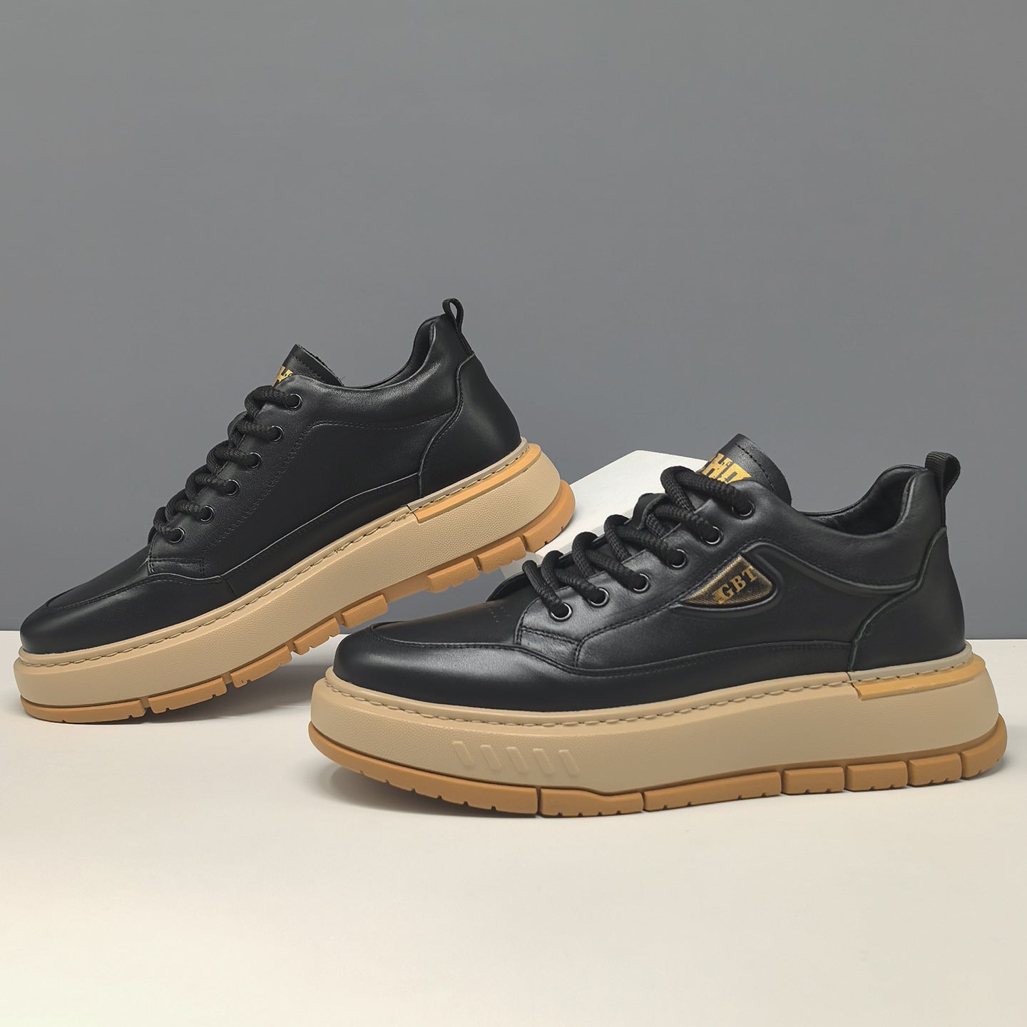 Men's Leather Platform Casual Sneakers-RAIIFY