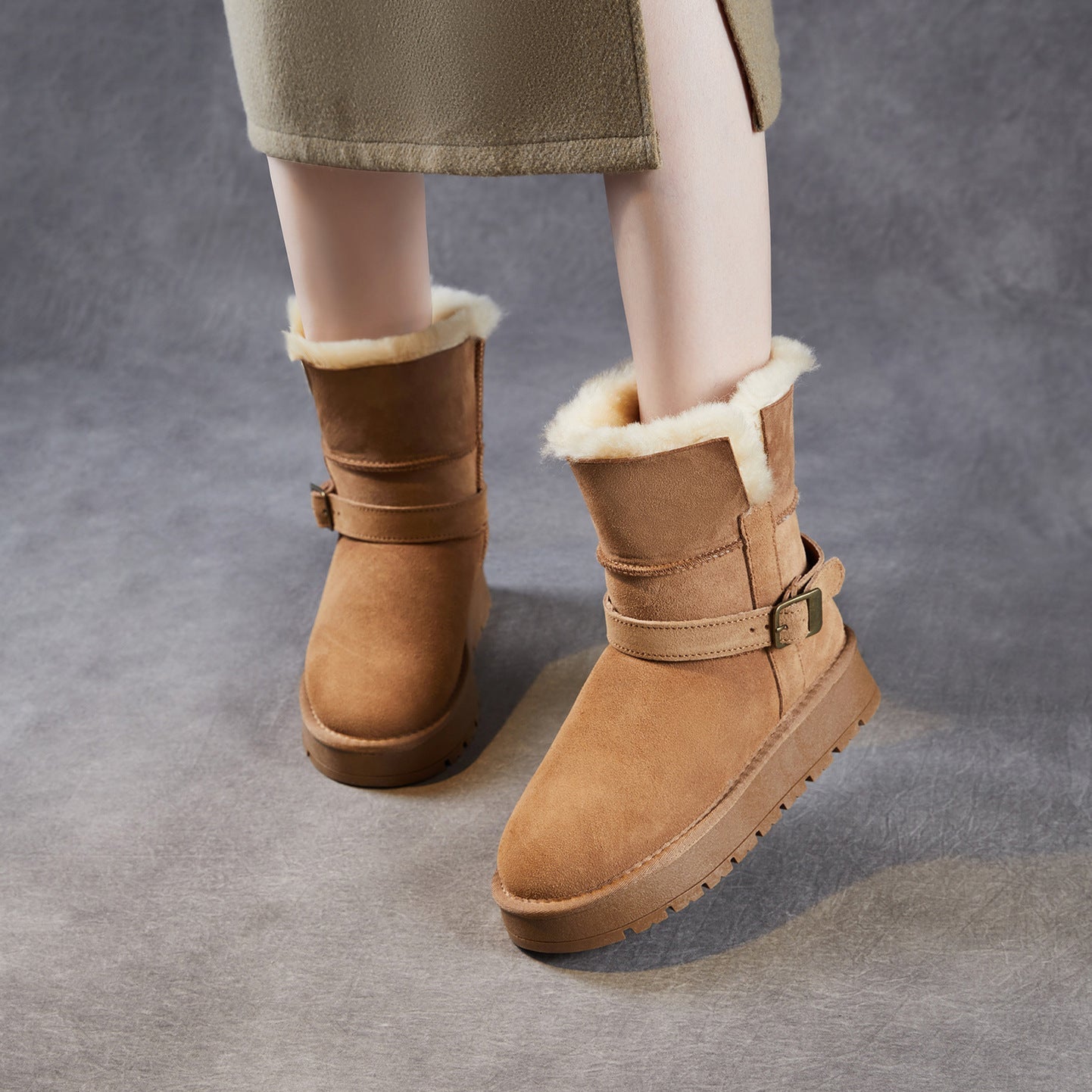 Women's Retro Suede Winter Mid-Calf Snow Boots