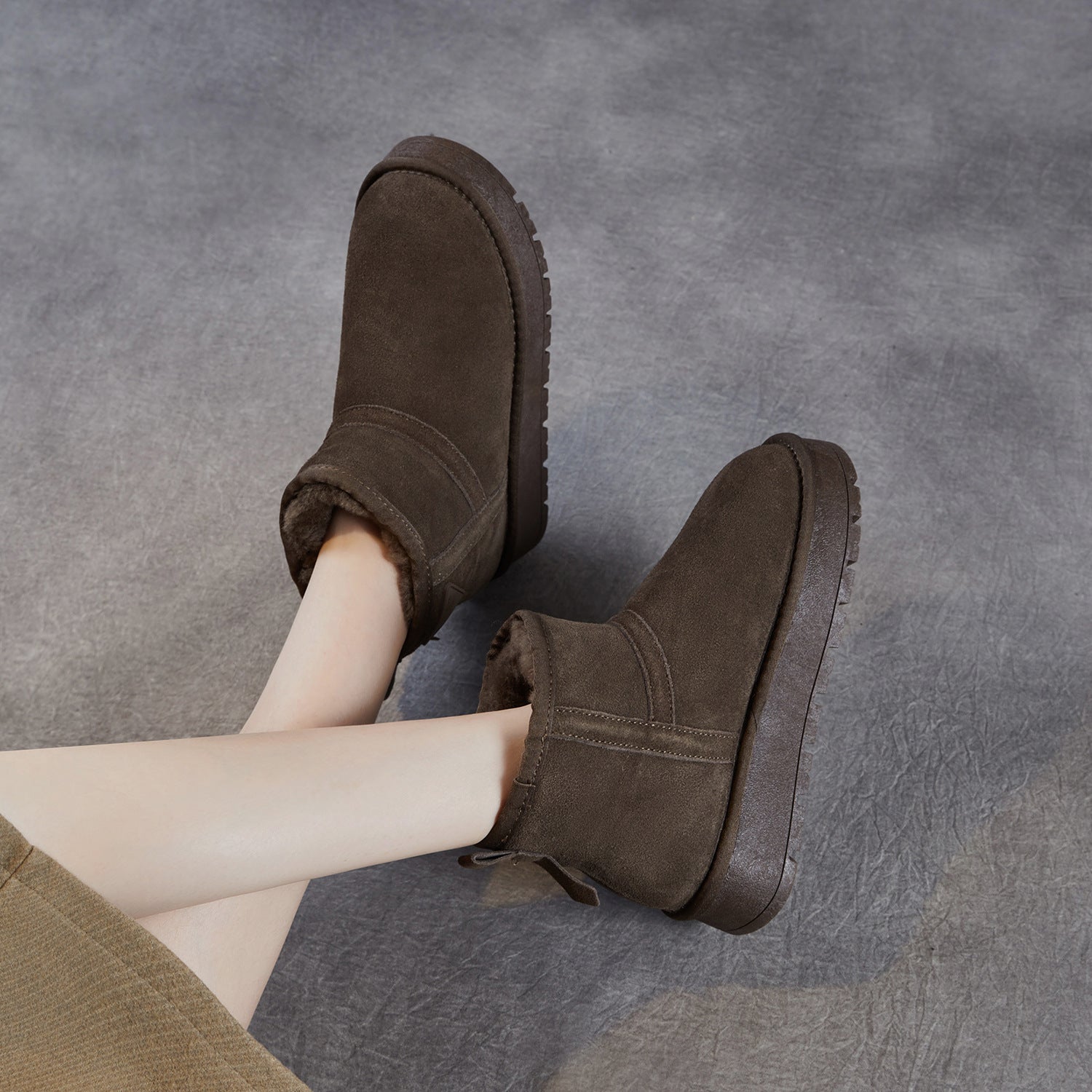 Women's Vintage Suede Slip-on Ankle Snow Boots-RAIIFY