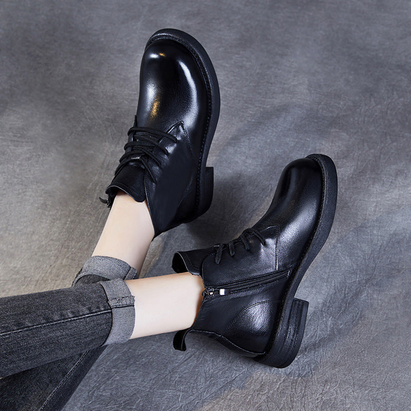 Women Minimalism Solid Cowhide Ankle Boots-RAIIFY