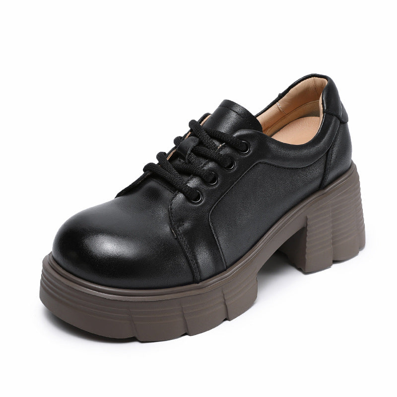 Women Minimalism Solid Leather Round Head Mary Jane Shoes-RAIIFY