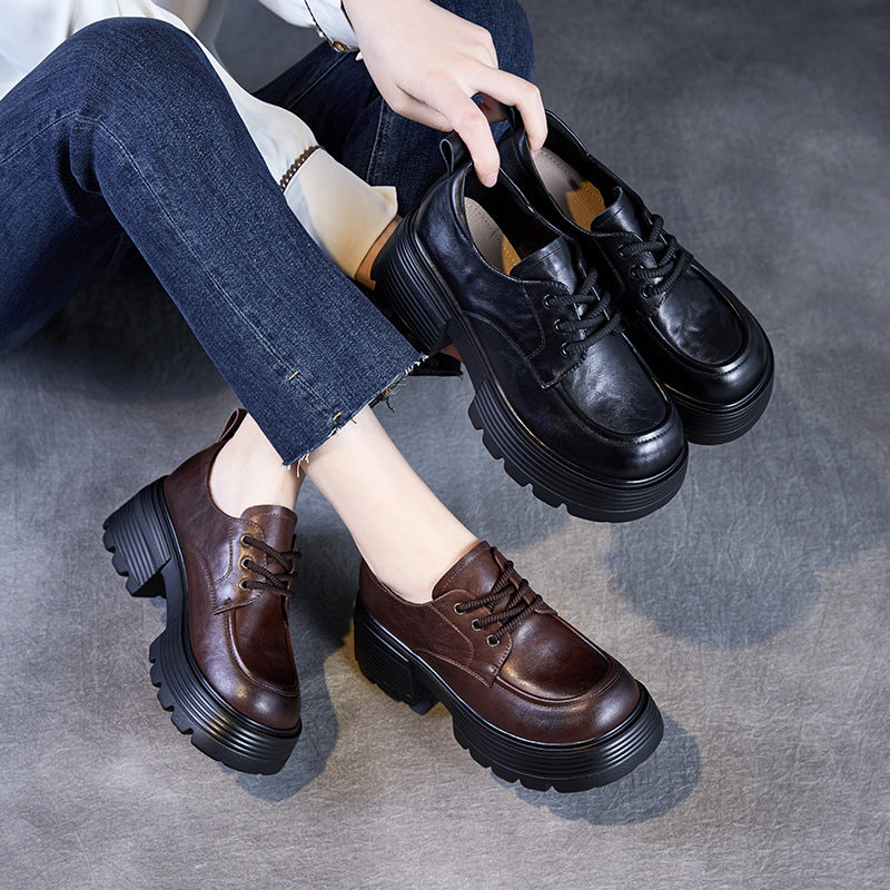 Women's Genuine Leather British Style Thick Sole Loafers-RAIIFY