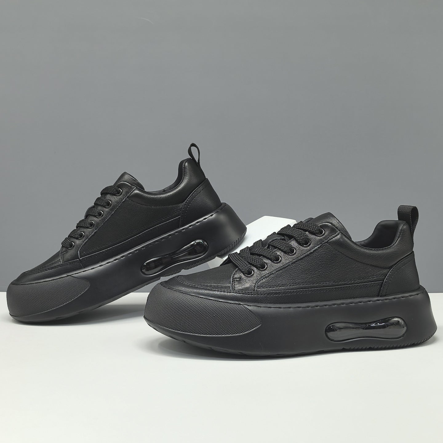 Men's Minimalist Plain Leather Platform Casual Sneakers-RAIIFY