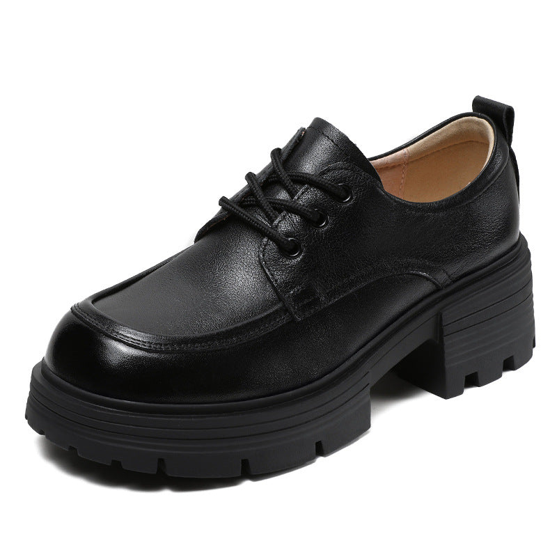 Women Casual Leather Platform Lace-up Loafers-RAIIFY