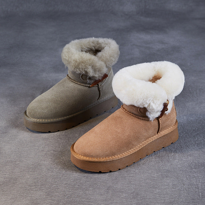 Women Solid Suede Furred Ankle Snow Boots-RAIIFY