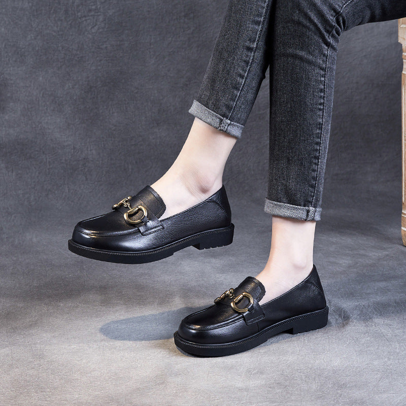 Women Minimalist Retro Leather Soft Flat Loafers-RAIIFY