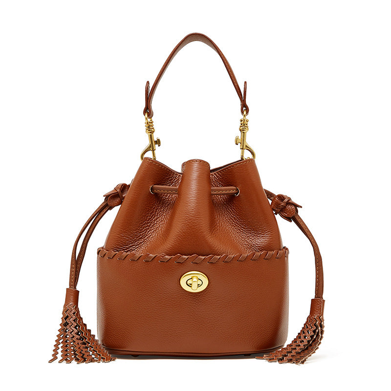 Women's Leather Tassel Lacing Bucket Bag-RAIIFY