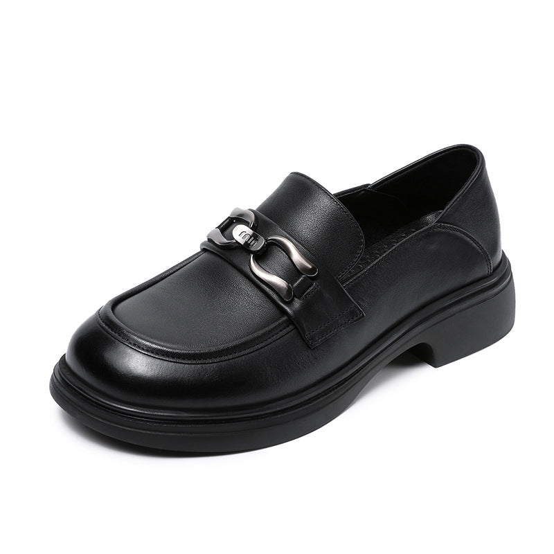 Women Retro Solid Soft Leather Casual Loafers-RAIIFY