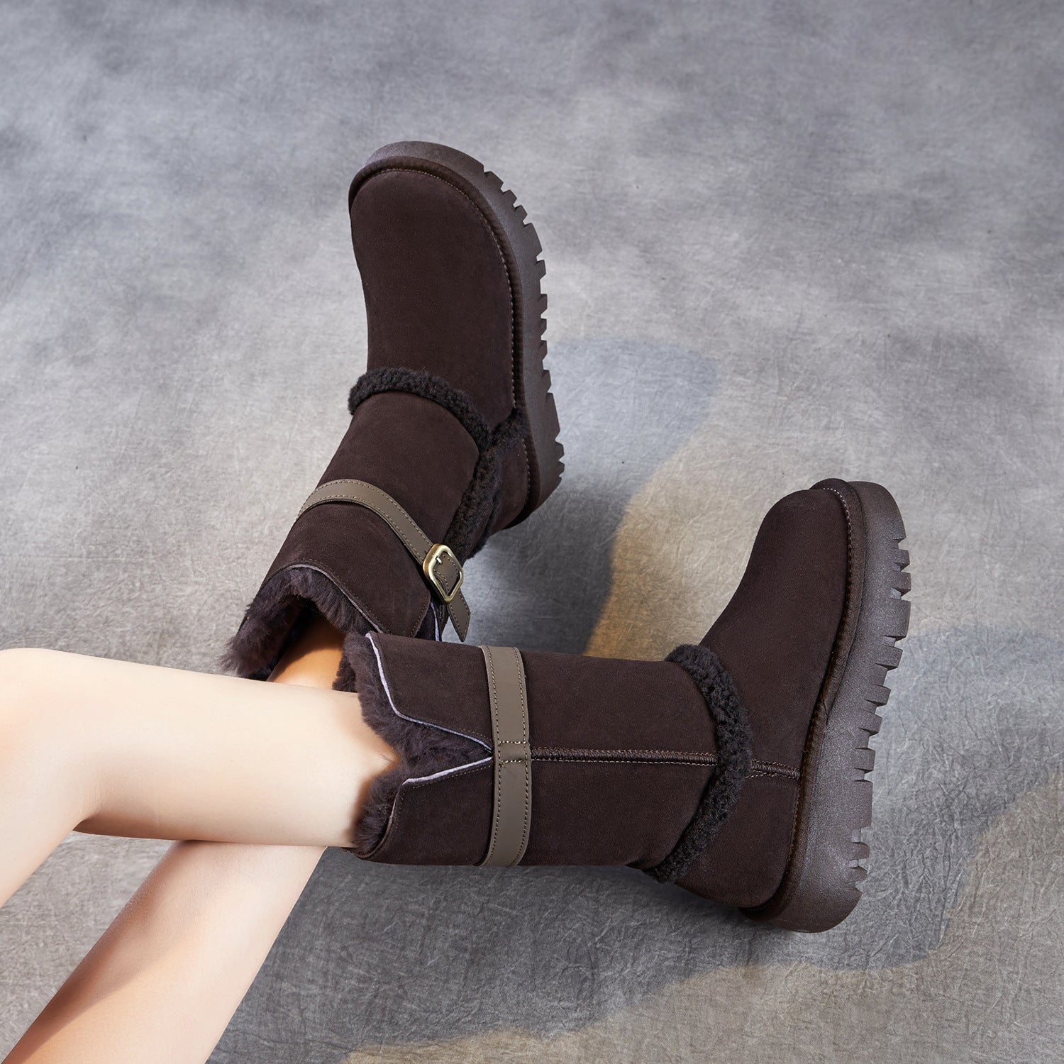 Women's Retro Suede Comfort Mid-Calf Snow Boots-RAIIFY