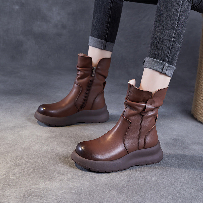 Women Vintage Soft Leather Mid-Calf Boots-RAIIFY