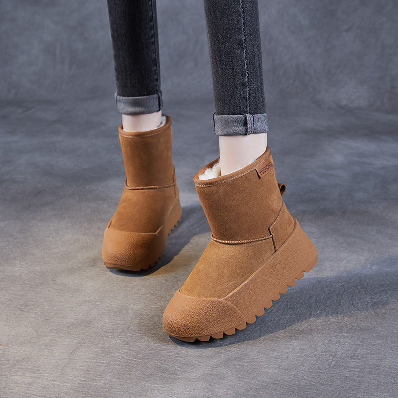 Women Solid Suede Minimalism Furred Snow Boots-RAIIFY